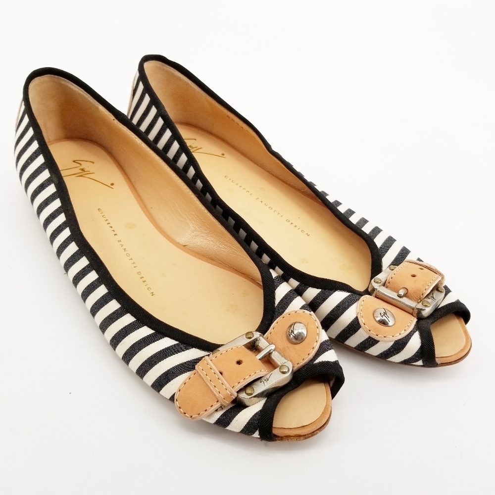 Giuseppe Zanotti womens black white nautical ballerina flats shoes Size 8